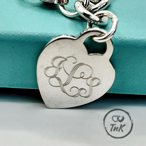Tiffany & Co. Heart Tag Charm Initials “JSL” - Bracelet 8" Sterling Silver Round - Picture 3 of 16
